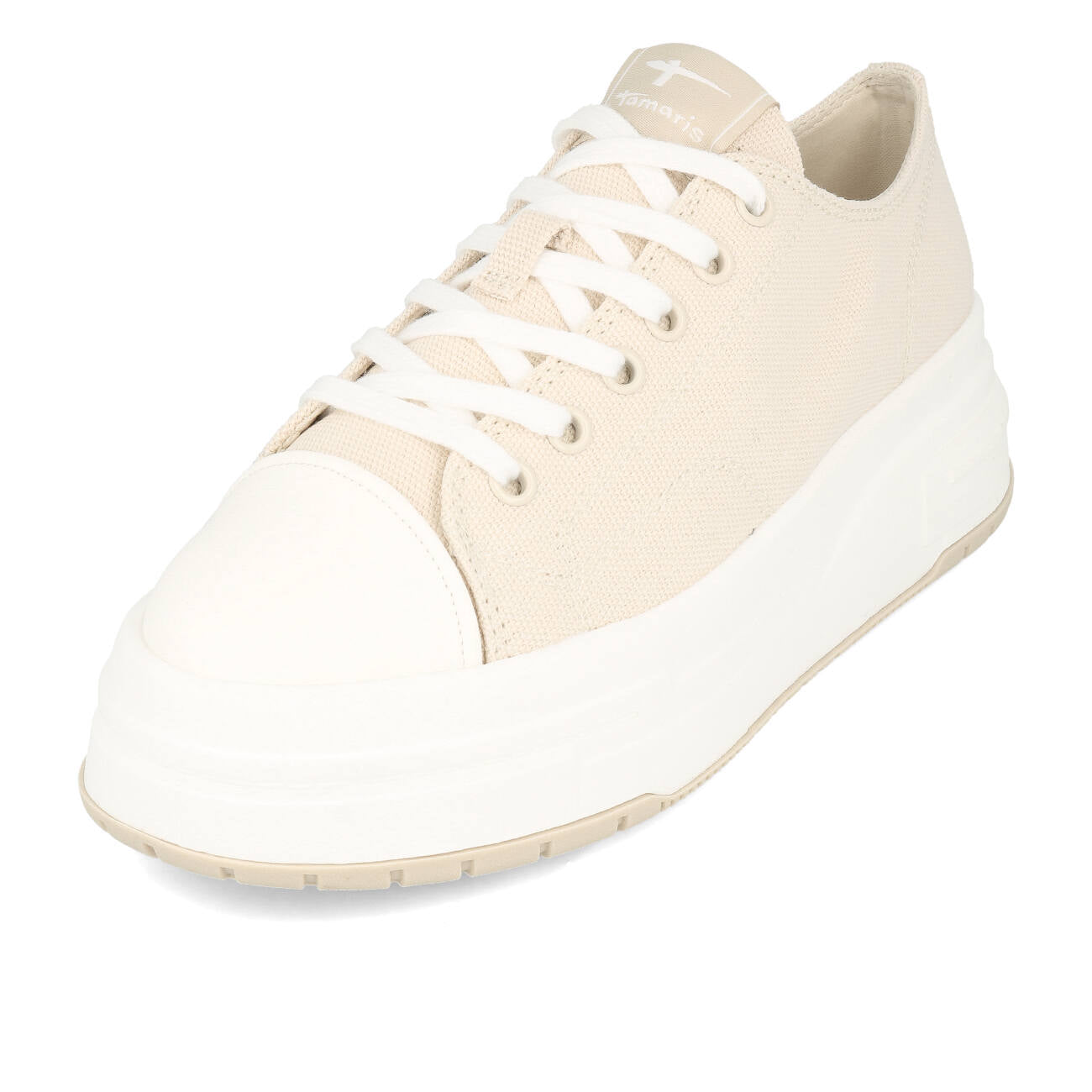 Tamaris 1-23815-20-418 Baskets veganes en toile compensées pour femmes couleur ivoire