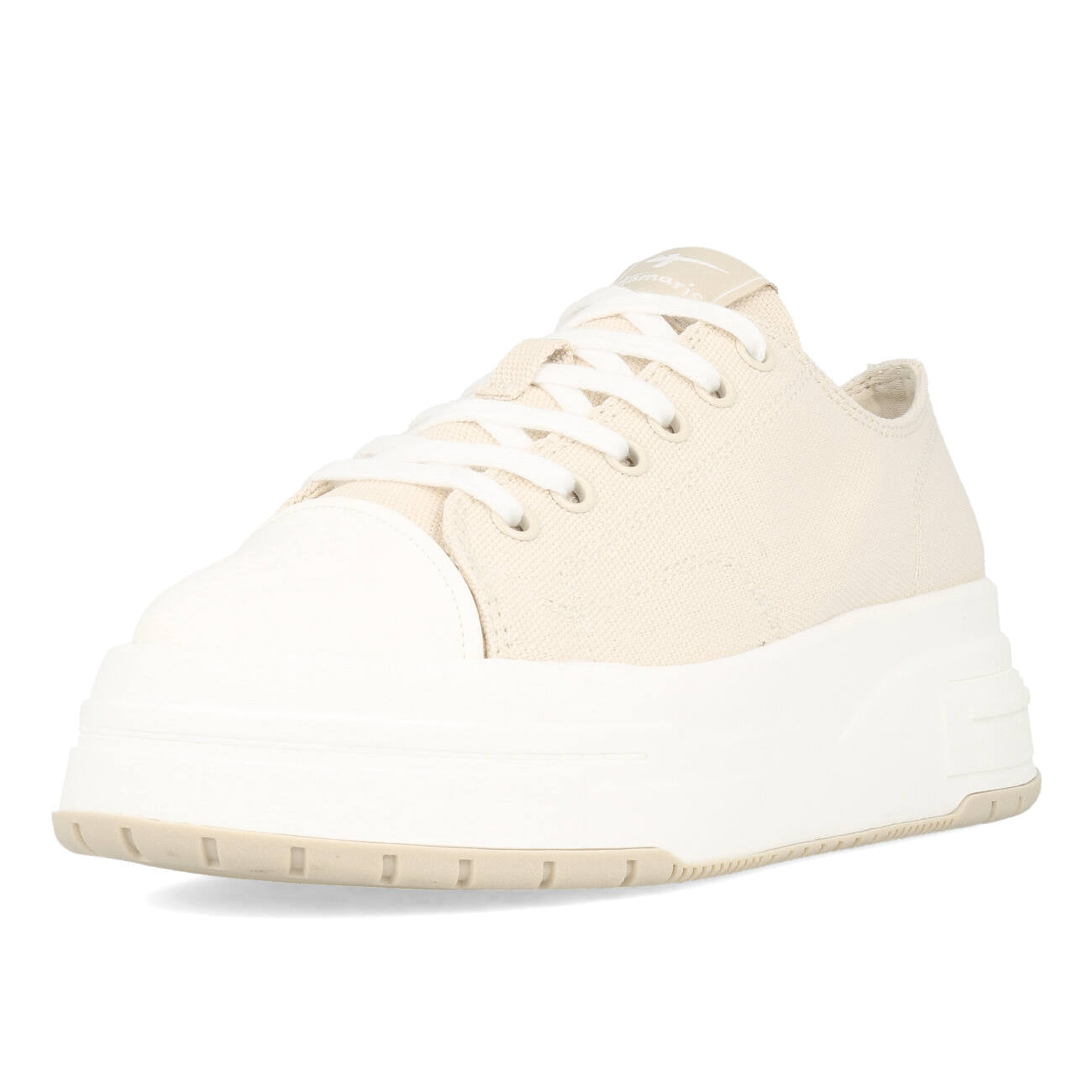 Tamaris 1-23815-20-418 Baskets veganes en toile compensées pour femmes couleur ivoire