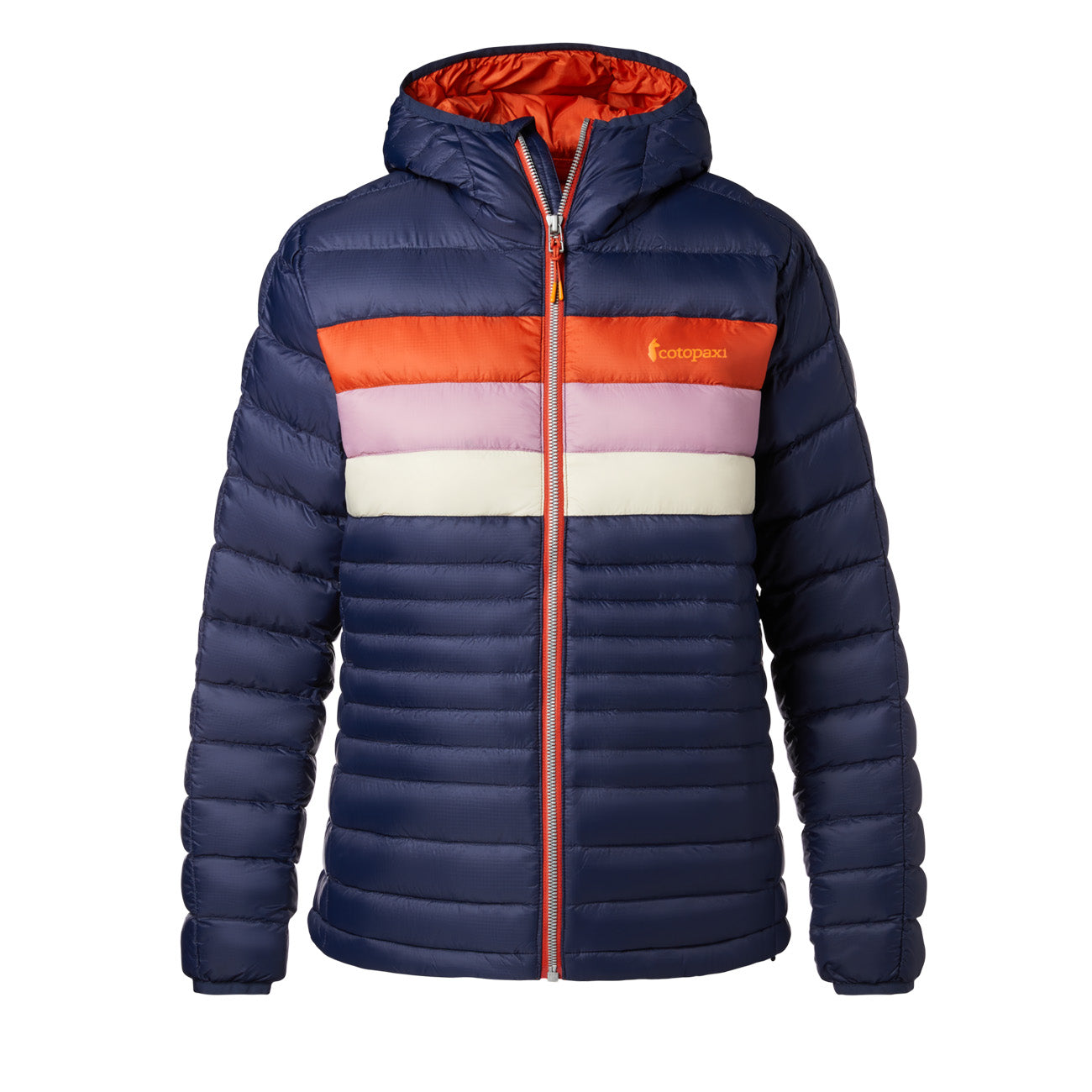 Veste à capuche Cotopaxi Fuego Down pour femme – rayures maritime et cayenne