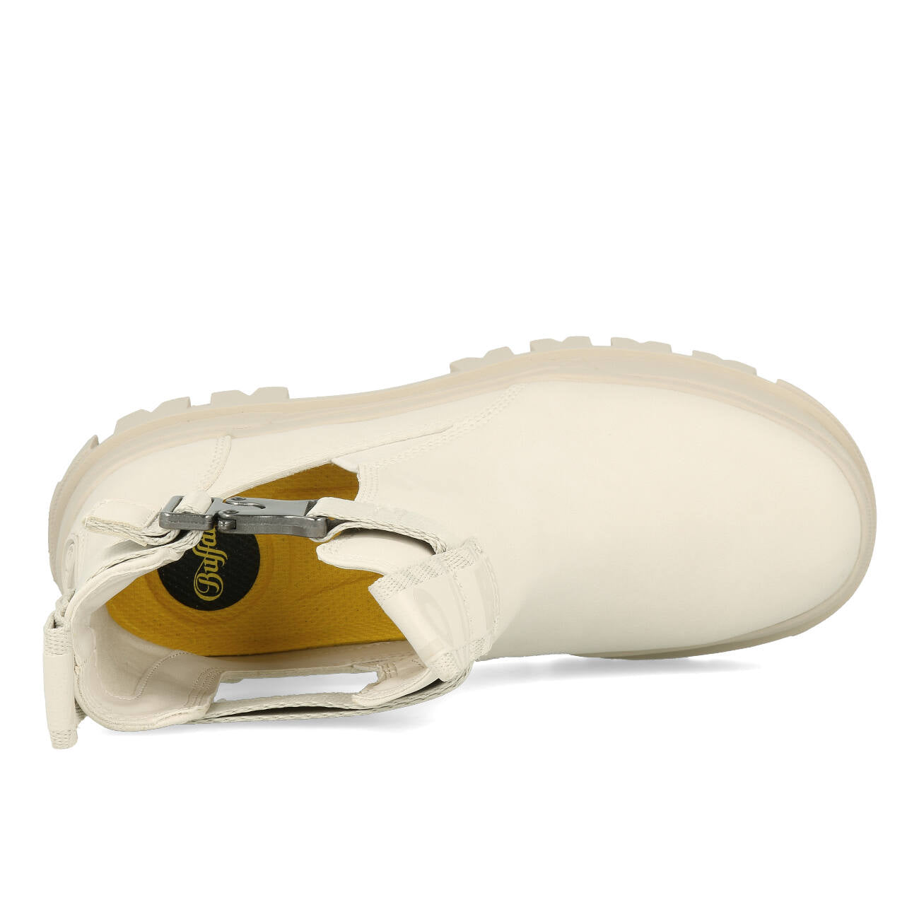 Buffalo Aspha Coa Bootie Plat Femme Nubuck Végétalien Blanc cassé